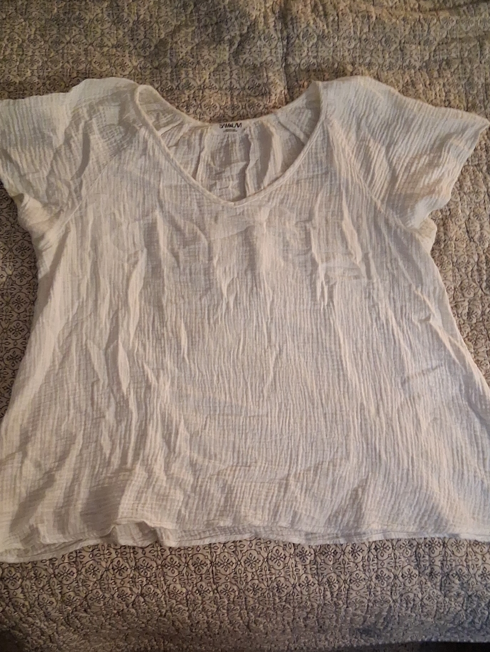 Sam And Lavi Casual White Cotton Gauze Crinkle V-Neck Tunic Top Sz L